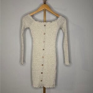 Cream Long Sleeve Button Mini Dress